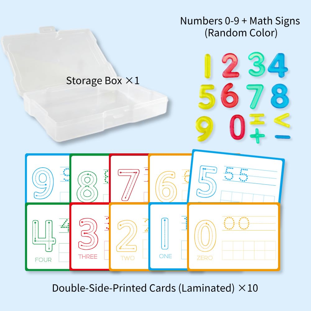 Math Task Boxes Set of 5 Math Manipulatives Themes 230+ Pieces of Number Rods, Base Ten Blocks, Ten Frame Disc Counters, Place Value Blocks, 0-9 Numbers, 3D Shapes, Activity Cards (Numbers)