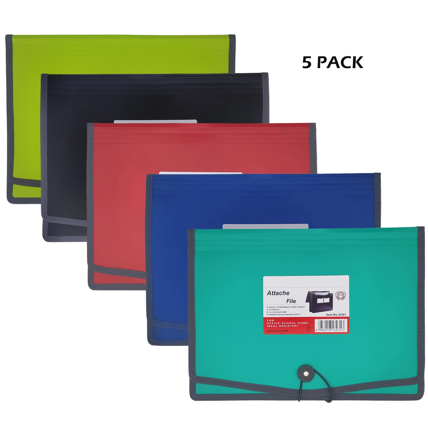 Premium Quality Plastic Expanding File Folder Document Organizer, 3.5" Expansion, A4 Letter Size for Home School Office Organization, 5 Pack