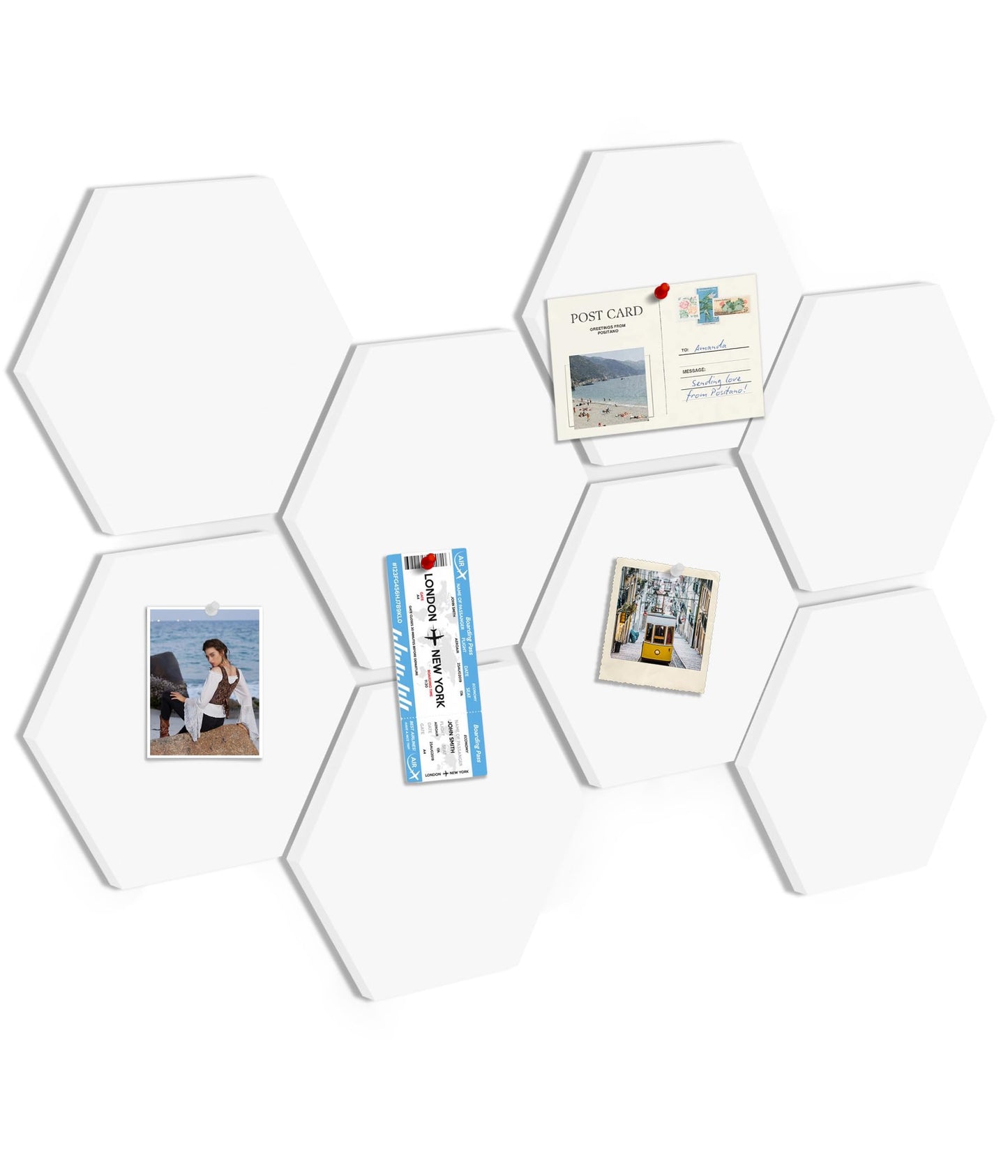 Toptople 12 Inch Large Hexagon Cork Board for Walls, 8 Pack Felt Bulletin Board Tiles, Pin Board with Push Pins for Office Photo and Note, White