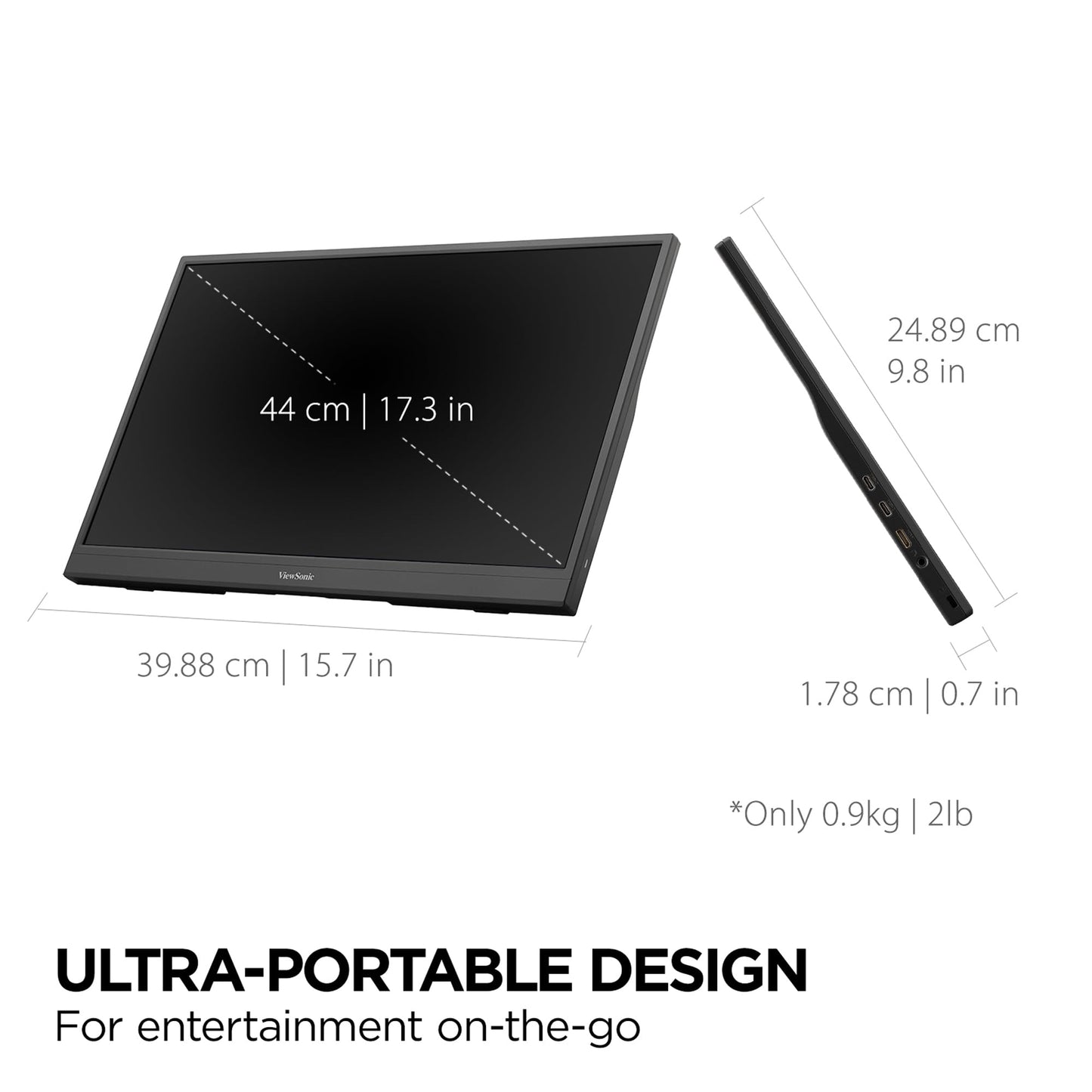 ViewSonic VX1754 17 Inch 1080p Portable Gaming Monitor, IPS Display with 144Hz for Second Screen Productivity and High-Speed Gameplay, Built-in Stand, 60W USB-C, and Mini HDMI Inputs