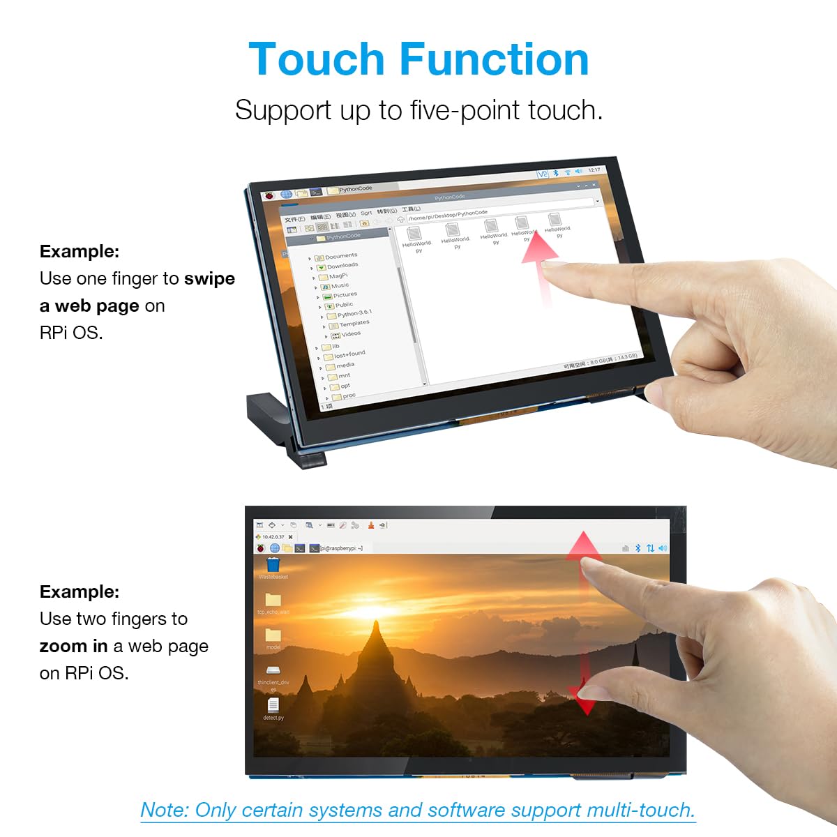 Hosyond 7 Inch Touchscreen IPS DSI Display Compatible with Raspberry Pi 5/4/3, 800x480 Pixel Capacitive Screen MIPI Driver-Free Interface