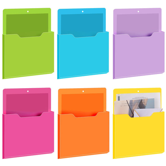 Fuutreo 6 Pcs Magnetic Wall File Organizer Magnetic Wall File Holder Refrigerator Magazine Holder for Mail Letters Paper(Bright Color,Vertical-large)