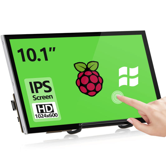 HAMTYSAN Raspberry Pi Screen, 10.1 Inch Touchscreen Monitor 1024x600 Small HDMI Monitor w/Stand, IPS LCD Screen Display for Raspberry Pi 5/4/3/2/Zero/B/B+ Jetson Nano Win11/10/8/7, Driver Free