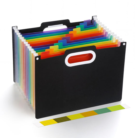 Comix Expanding File Folder, 13 Pockets Accordion File Organizer, Letter/A4 Size Document Organizer for Home Office School, Black