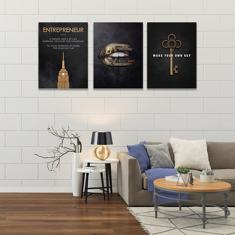 Halioyo Motivational Wall Art Canvas Prints, 3 Panel Entrepreneur Office Wall Art with Inspirational Quotes, Positive Saying Painting Posters for Living Room Bedroom(12x16inch), Ready to Hang