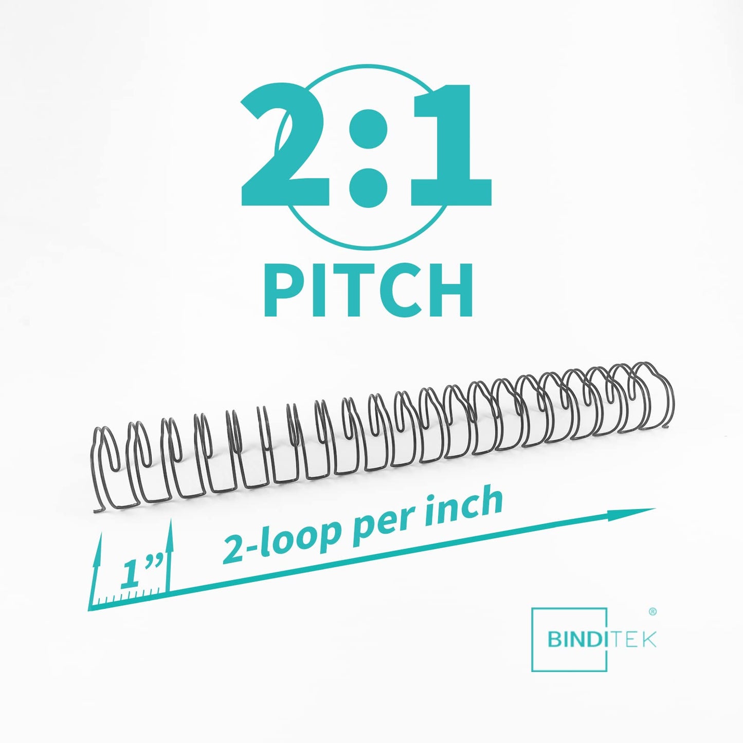 Binditek 50 Pack Double Loop Wire Binding Spines, 1Inch Binding Wire for Letter Size, 2:1 Pitch, 220 Sheet Capacity, 21-Loop, Black, for Students and Coworkers