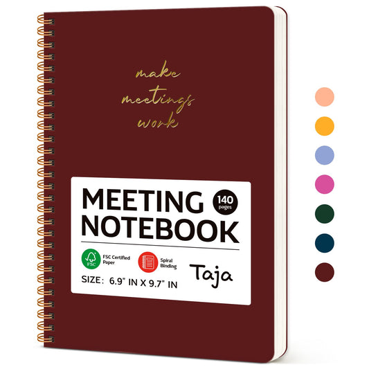 Meeting Notebook for Work Organization - Work notebook with action items, Meeting Minutes Planner Notebook, Perfect Office Supplies for Men & Women - Burgundy