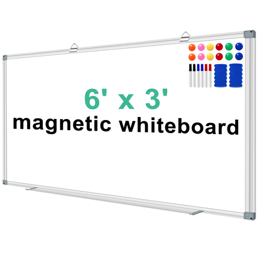 H-Qprobd Dry Erase White Board for Wall 6' x 3' Large Magnetic Whiteboard 72"x36" Aluminum Presentation Whiteboard with Long Pen Tray, 6 Markers, 2 Erasers &12 Magnets