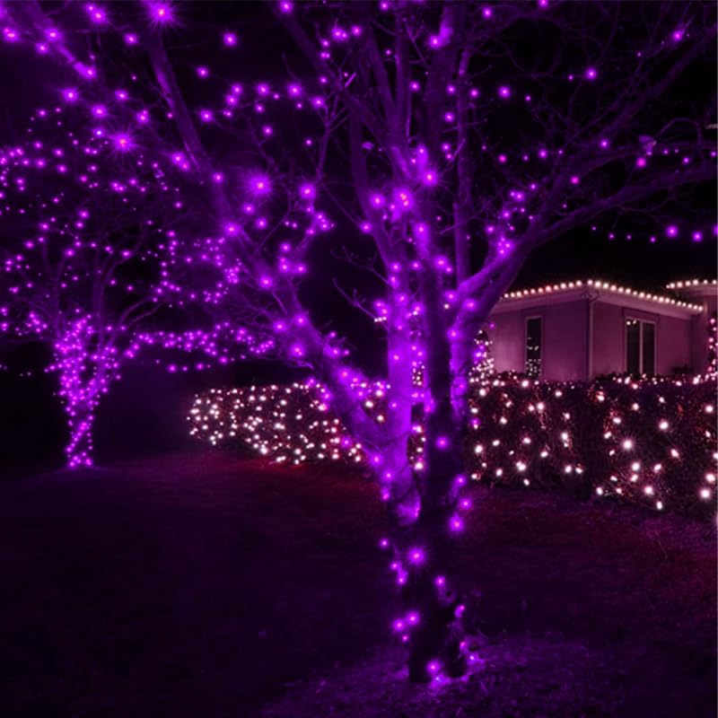LAMPHOME Purple Halloween Lights, 50 LED Mini String, 18Ft, Battery Operated, Waterproof, 2PK, 8 Modes, Timer