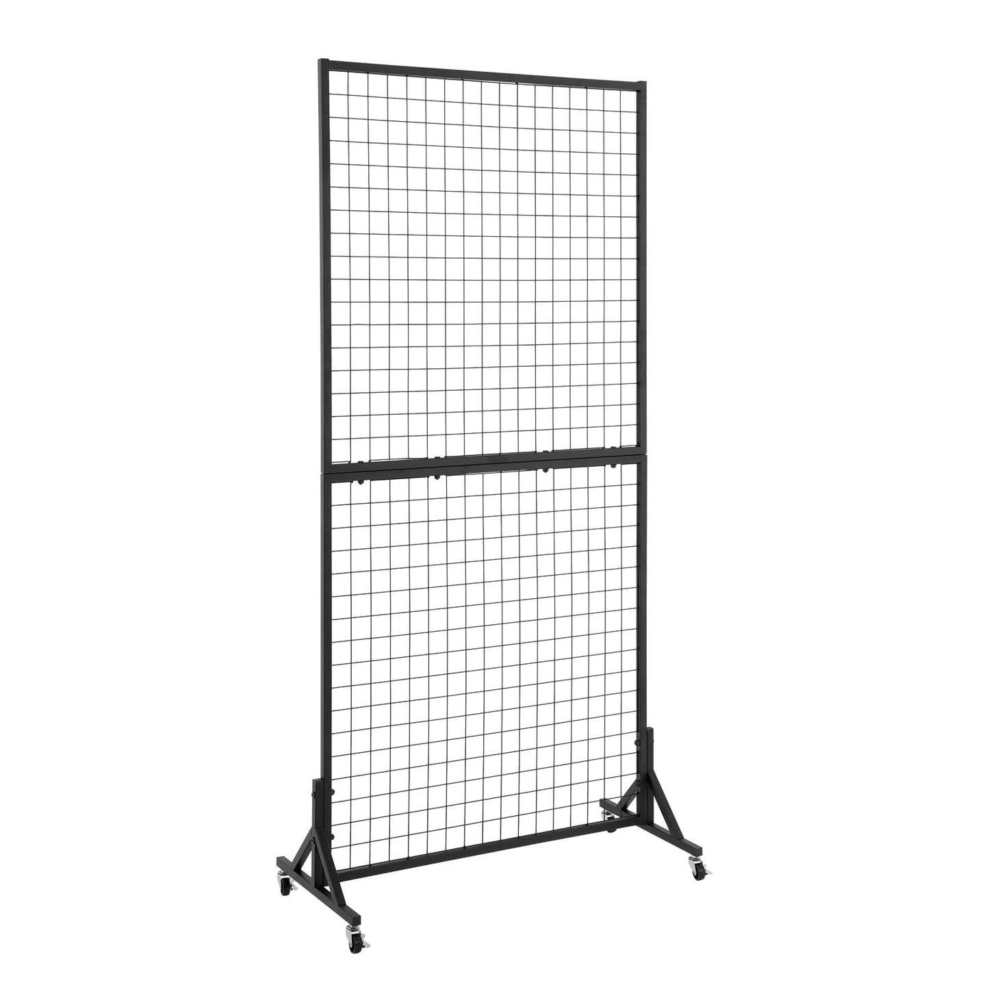 OUDUCK 3' x 6' Grid Wall Panels Standing Wire Grid, Sturdy Display Rack with T-Base Wheels Freestanding Gridwall Panel Tower for Shows, Black