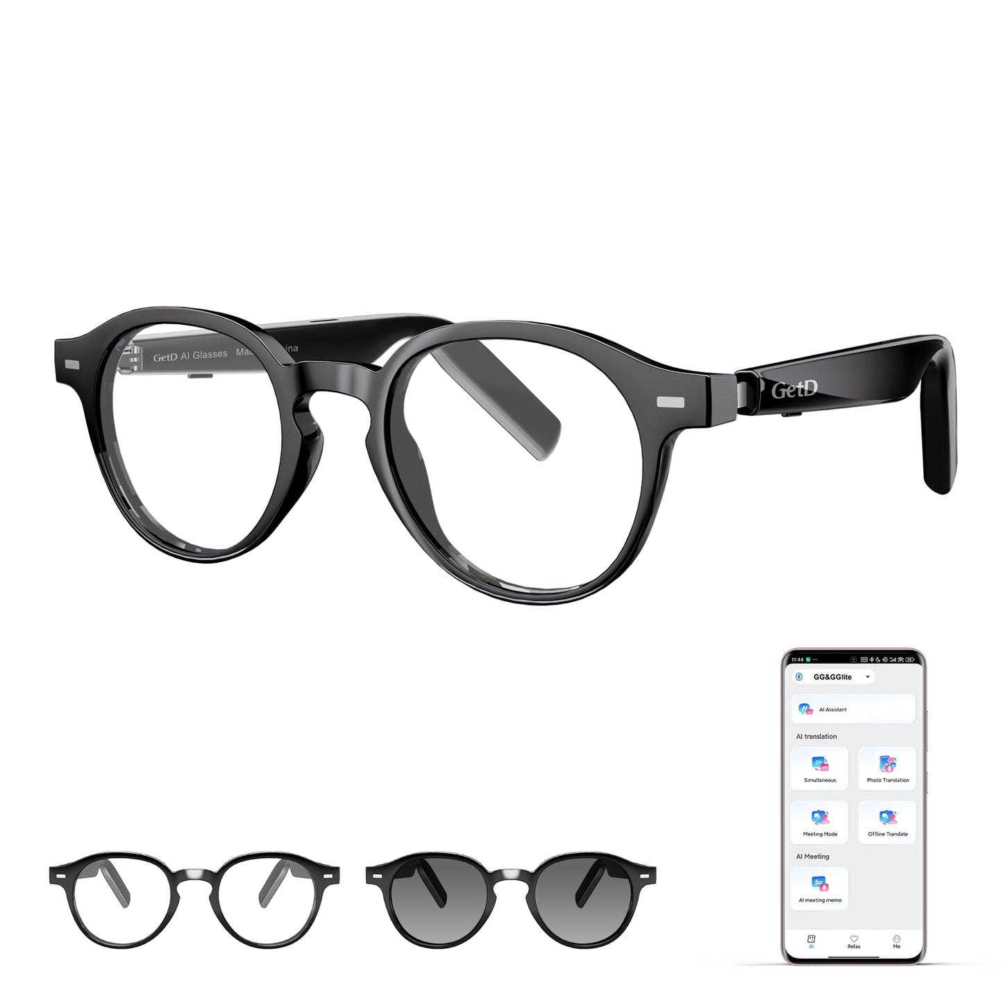 GetD 2026 AI Smart Glasses for Men Women, Translation Glasses with ChatGPT 145 Language, Photochromic Lenses, Bluetooth Glasses 11H Music Play /9H Call for Travel Daily Use