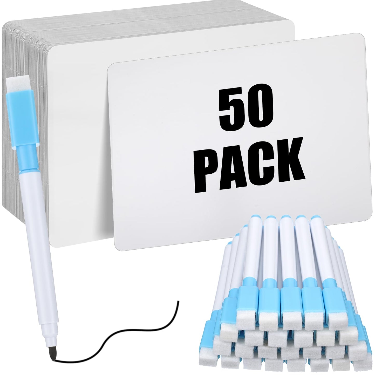 Fulmoon Dry Erase Lapboard Set with Markers Dry Erase Boards Classroom Pack Small White Board 9"X12" Mini Double Sided Whiteboard Set Lapboards for School Supplies(50 Pcs)