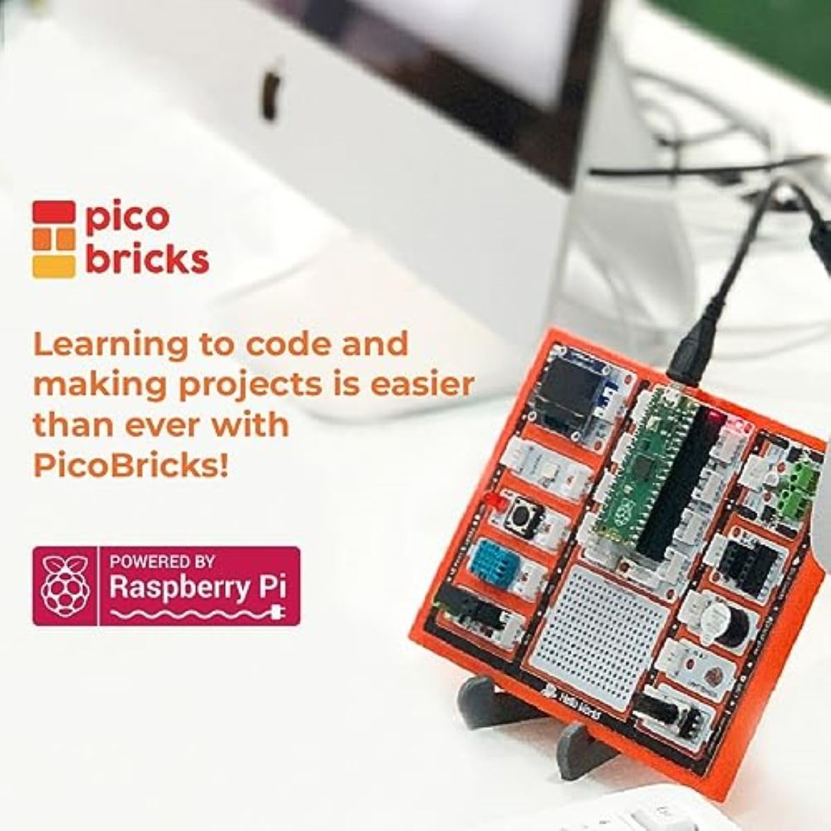 PicoBricks Raspberry Pi Pico W Starter Kit with 12 Detachable Sensors and Extensive Learning Guide, DIY Coding Kit, Raspberry Pi for Kids