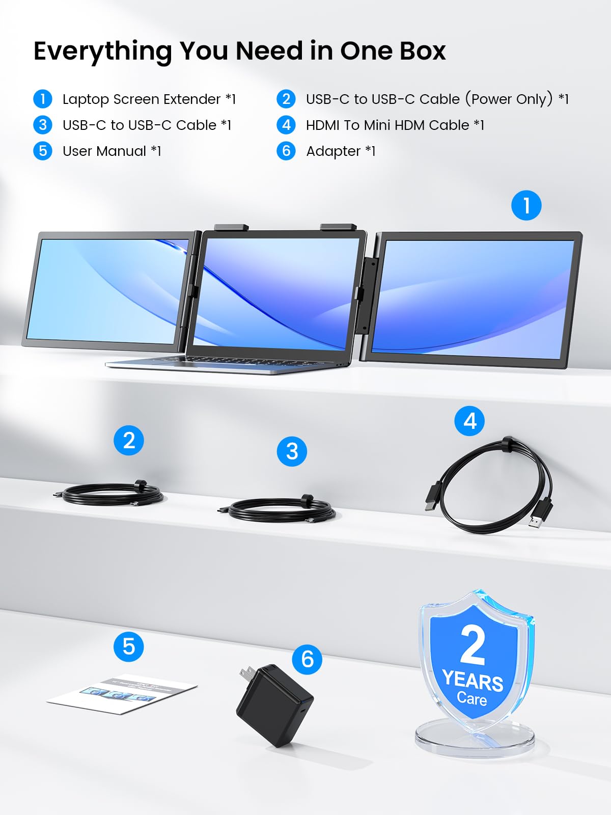 UPERFECT Laptop Screen Extender, 14'' Wireless Triple Portable Monitor, Ultra-Slim Dual Travel Monitor 125% sRGB One Cable Plug -Play Extender Monitor for MacOS/Win/Android, Fits 13.3-17.3" Laptops