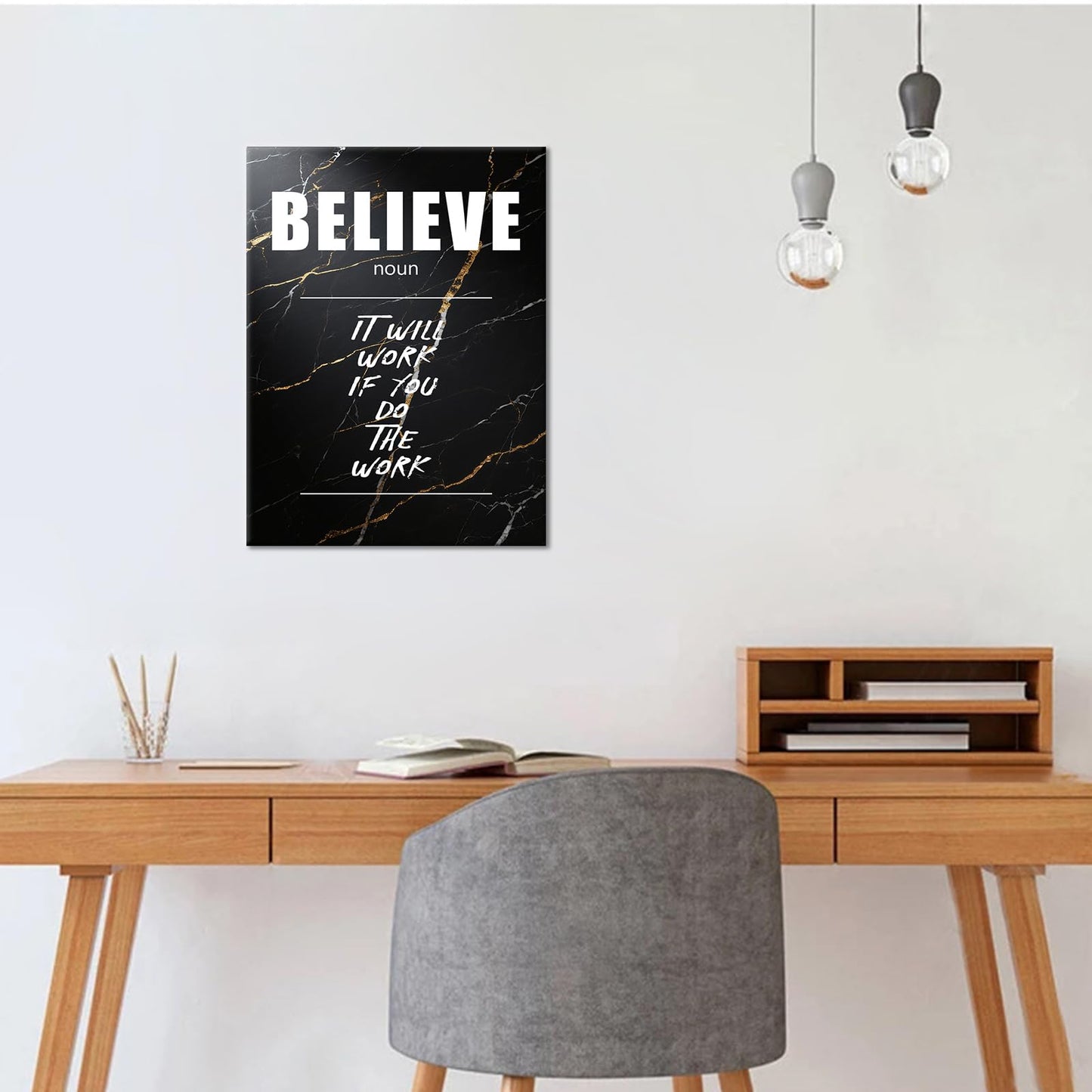 Motivational Canvas Wall Art Believe Noun Entrepreneur Quotes Poster Print Inspirational Pictures Painting for Office Class Room School Wall Decoration Stretched and Framed [18''Wx24''H]
