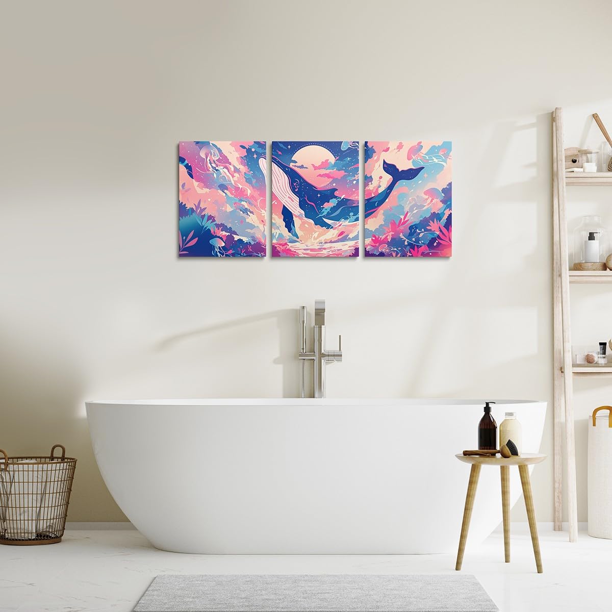 Feelyou Pretty Whale 3 Piece Canvas Wall Art for Living Room Bedroom Jellyfish Wall Art for Home Decor Ocean Animal Office Wall Decor Dreamy Wall Painting