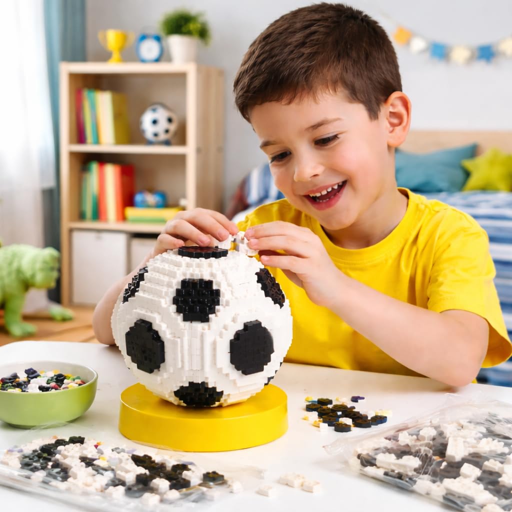 lovlaugh Soccer Building Blocks 850pcs - STEM Educational Toy for Kids Ages 8+, White & Black Football Bricks for Creative Play