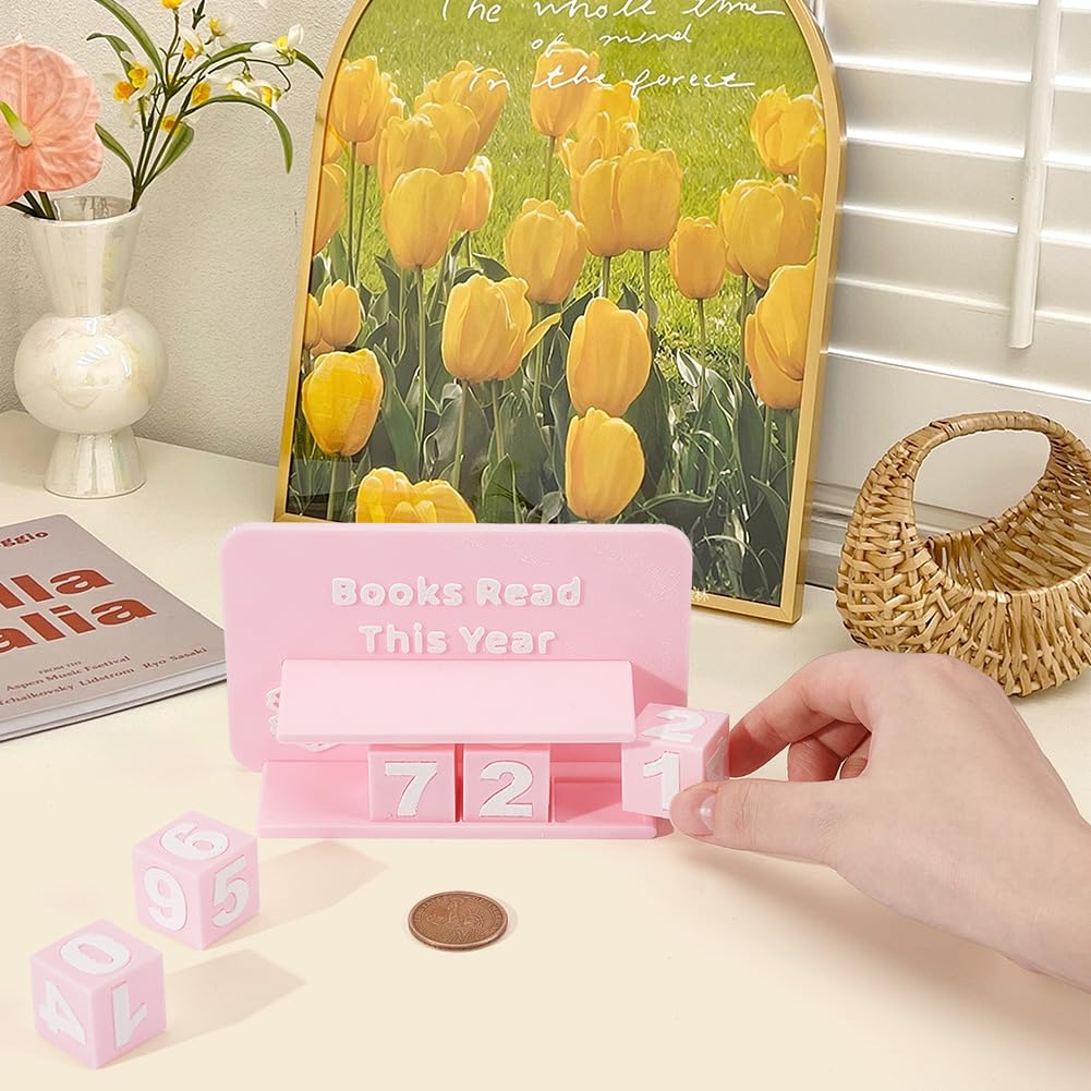 UNICRAFTALE Books Read This Year Counter Plastic 3D Printed Book Tracker for Reading Goal Display Pink Books Counter Sign Bookshelf Decor Reading Challenge Gift for Book Lovers 15.7x5.1x3.1Inch
