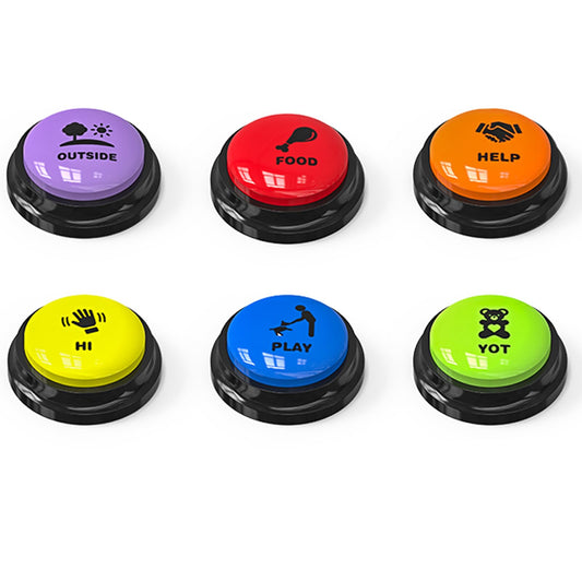 Acools 6 Pcs Dog Buttons for Communication Pet Training Buzzer, 30 Second Voice Recording Button, Dog Talking Button Set with 6 Color Anti-Slip Mat and 48 Scene Stickers