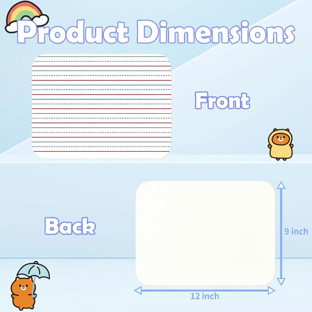 Dry Erase Boards 30 Pack, 9"x12" Double Sided Small Whiteboards with Lines for Kids, Students, Teacher & Classroom Pack,Mini Individual White Boards Lined for Writing Math English Practice