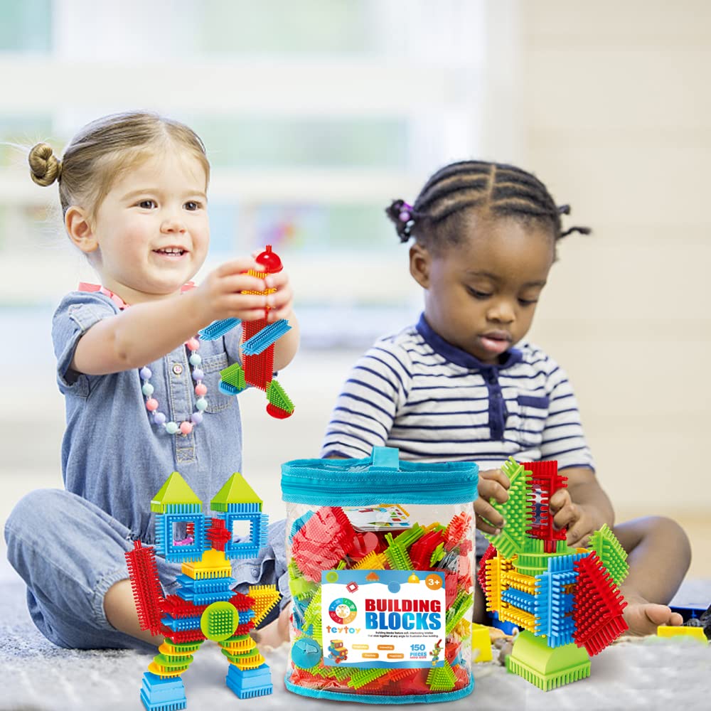 teytoy My First Baby Building Toys, 150pcs Bristle Shape 3D Building Blocks Toy Set for Kids Ages 3-8 Years Old, STEM Educational Preschool Toys