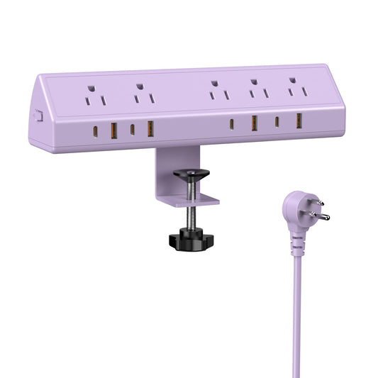 Jgstkcity Desk Clamp Power Strip,65W Fast Charging Station,4 USB-C,4 USB-A,1200J Surge Protector,ETL Listed,1875W Extension Cord,Multiple Outlets for Home, Office (Purple, 6 FT Cable)
