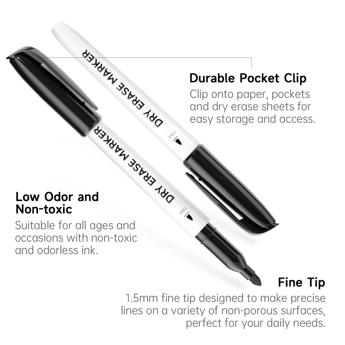 Lineon 100 Bulk Pack Black Whiteboard Markers with 3 Erasers, Fine Point Dry Erase Markers Perfect For Writing on Dry-Erase Boards, Glass for School Office Home