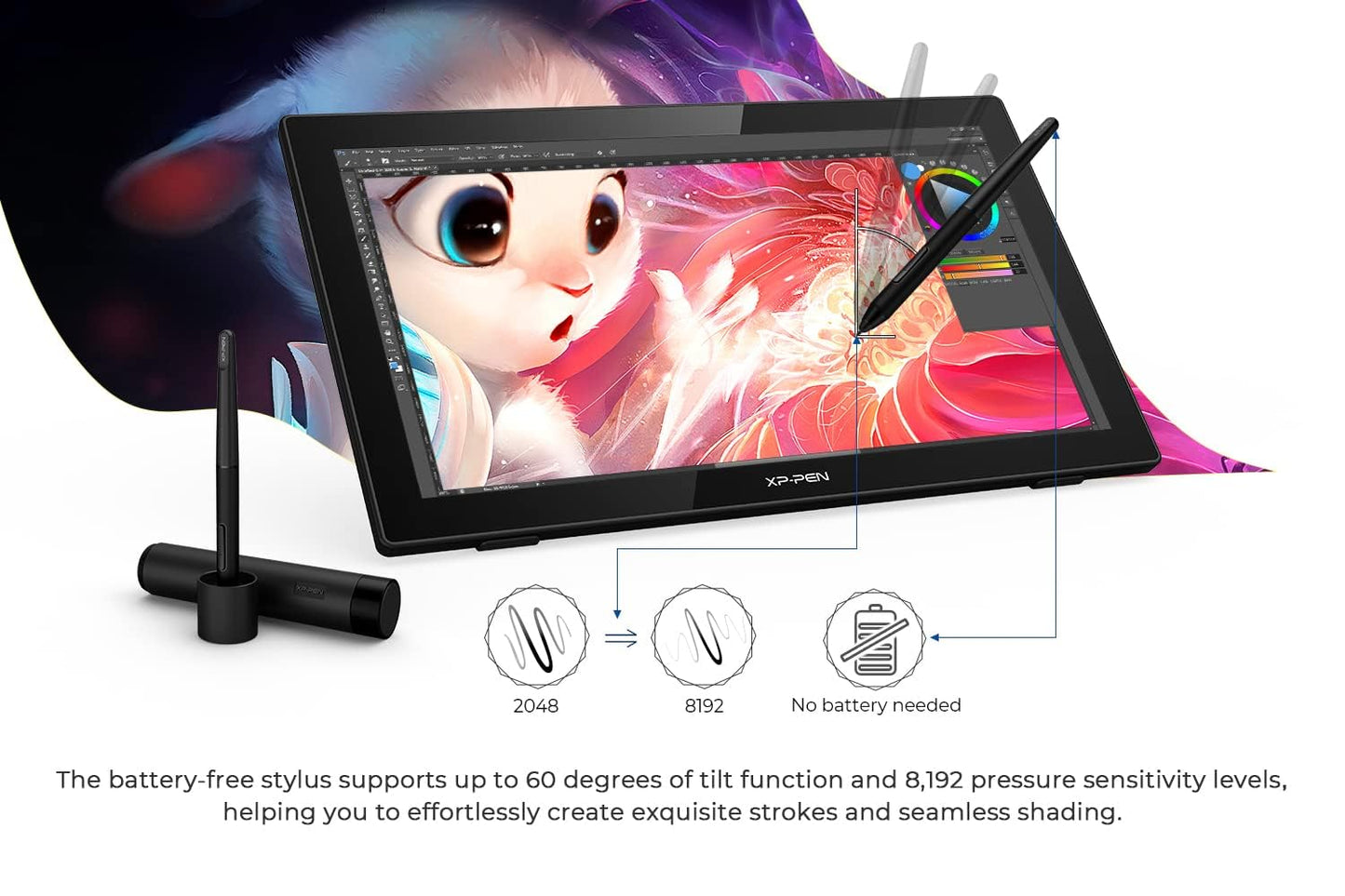 Drawing Tablet with Screen XPPen Artist 22 2nd Computer Graphics Tablet 122% sRGB with 8192 Levels Tilt Function Battery-Free Stylus, 21.5inch Pen Display Compatible with Windows, Mac, Linux