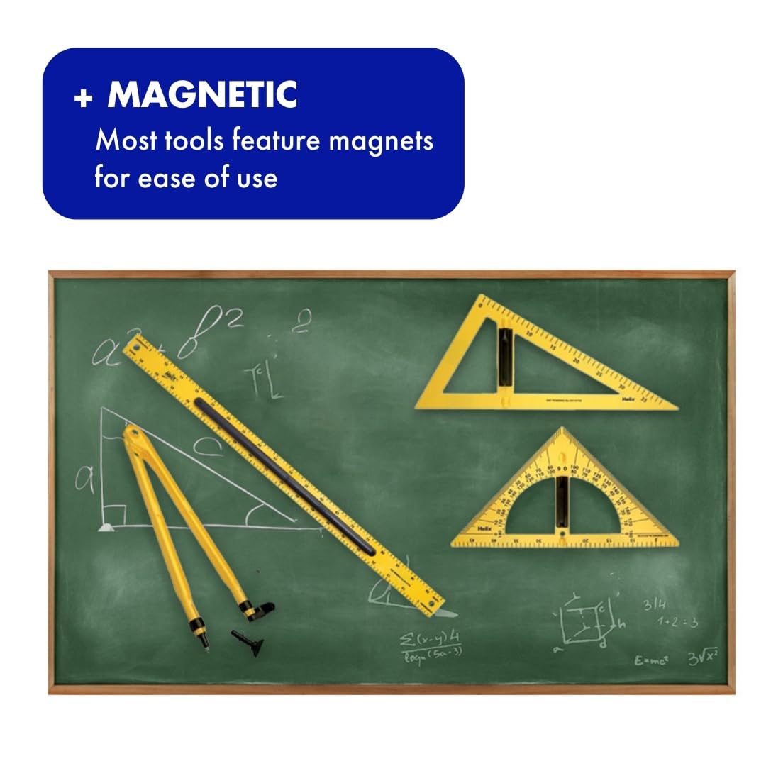 Helix Magnetic Whiteboard Geometry Set – 4 Piece Teaching Kit for Classroom – Large Magnetic Math Tools for Whiteboards & Blackboards – Durable, Easy to Store