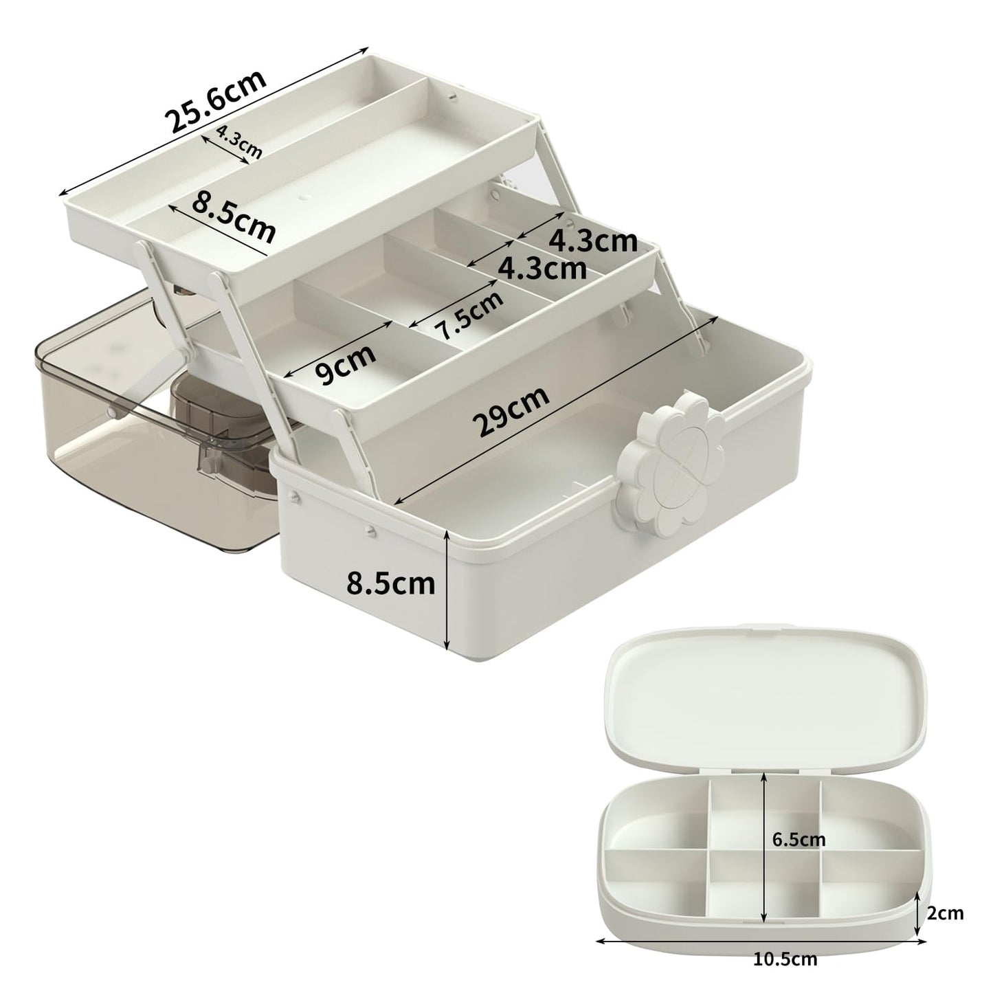 Covetree Hair Accessories Organizer with Handle, Lockable Three-Layer Multipurpose Art Supplies Storage Box and Plastic Jewelry Box, Sewing Organizer (White)