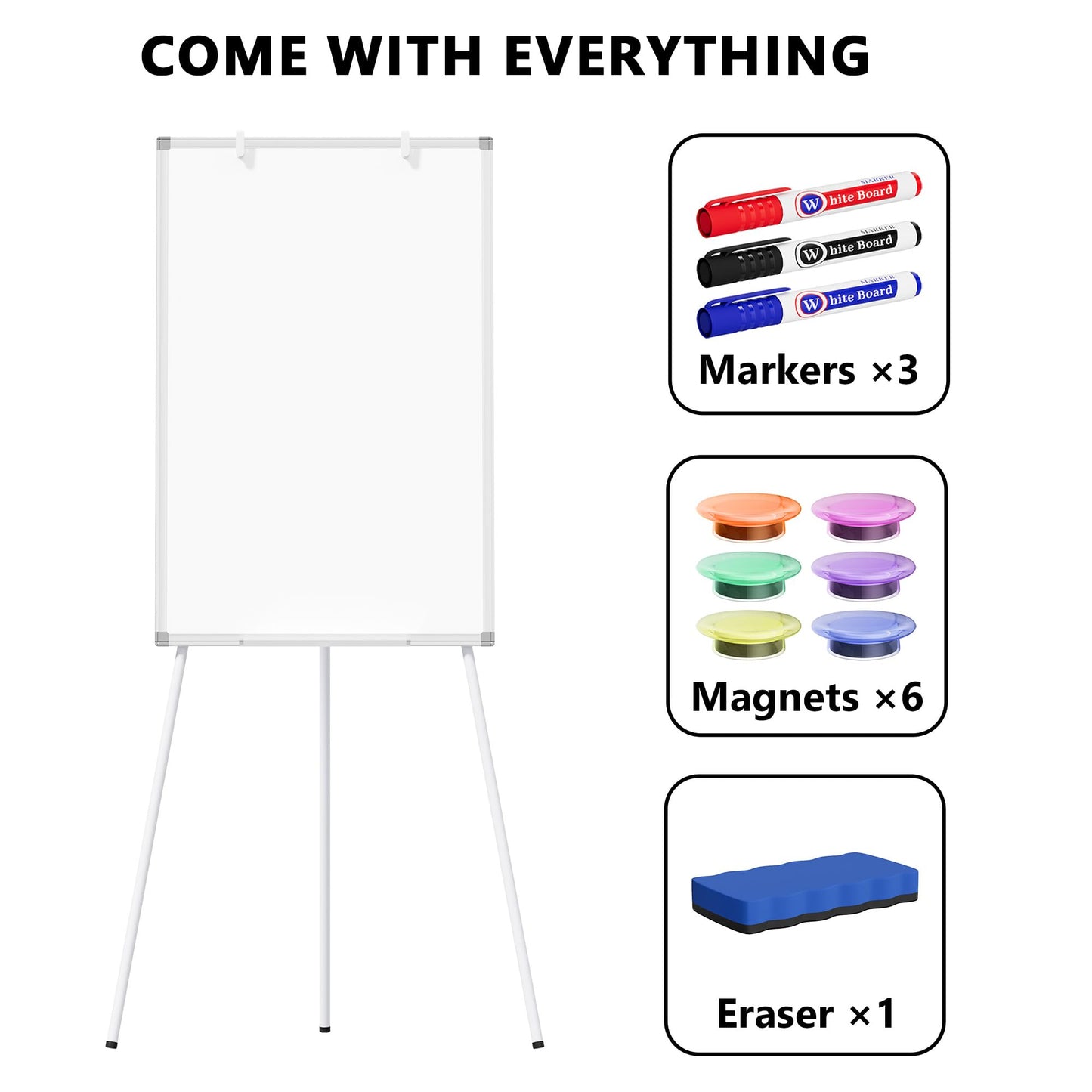 Large Whiteboard Easel with Stand, 36" x 24" Portable Standing Magnetic Dry Erase White Board, 3' x 2' Tripod Height Adjustable Flip Chart Easel for Home Office Classroom School, Silver