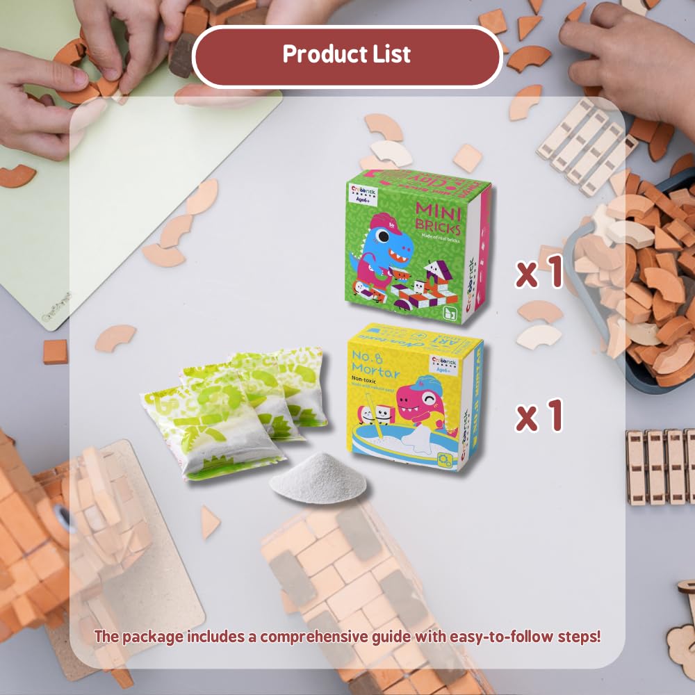Mortar, Real Red Clay Mini Bricks Rectangle Brick Bundle, Construction Education Toy for Kids 6+ Years Old & Adults, Realistic House, DIY Garden, STEM Building Set, Washable and Reusable (50pcs)