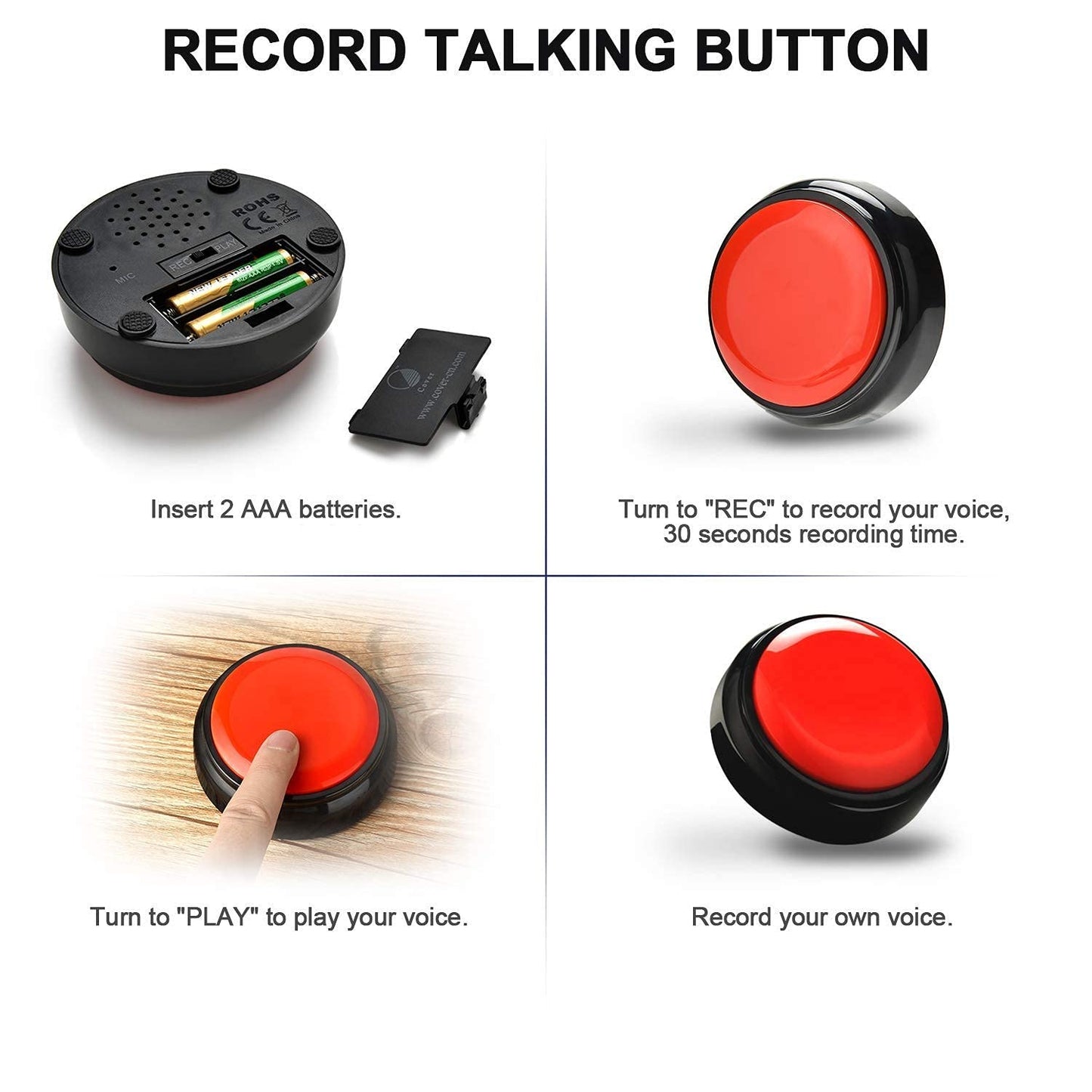 Recordable Easy Button Sound Button Voice Recording Talking Button 30 Second Custom Recordable Talking Button for Dogs to Communicate Answer Buzzer