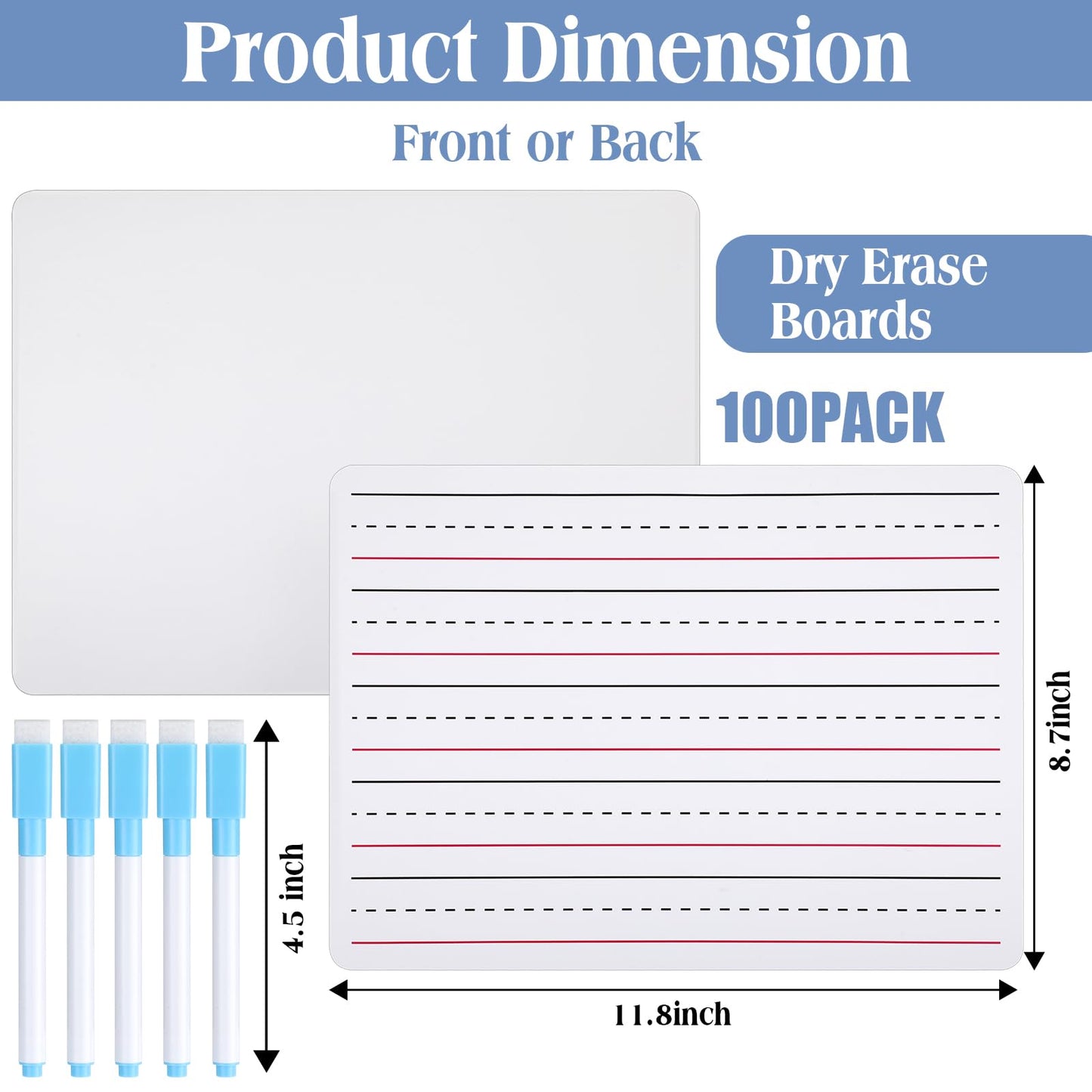 ReliThick 100 Pcs Lined Dry Erase Board with Markers 9 x 12 Double Sided Whiteboards Dry Erase Lapboards with Lines Ruled Writing Board Handwriting Practice