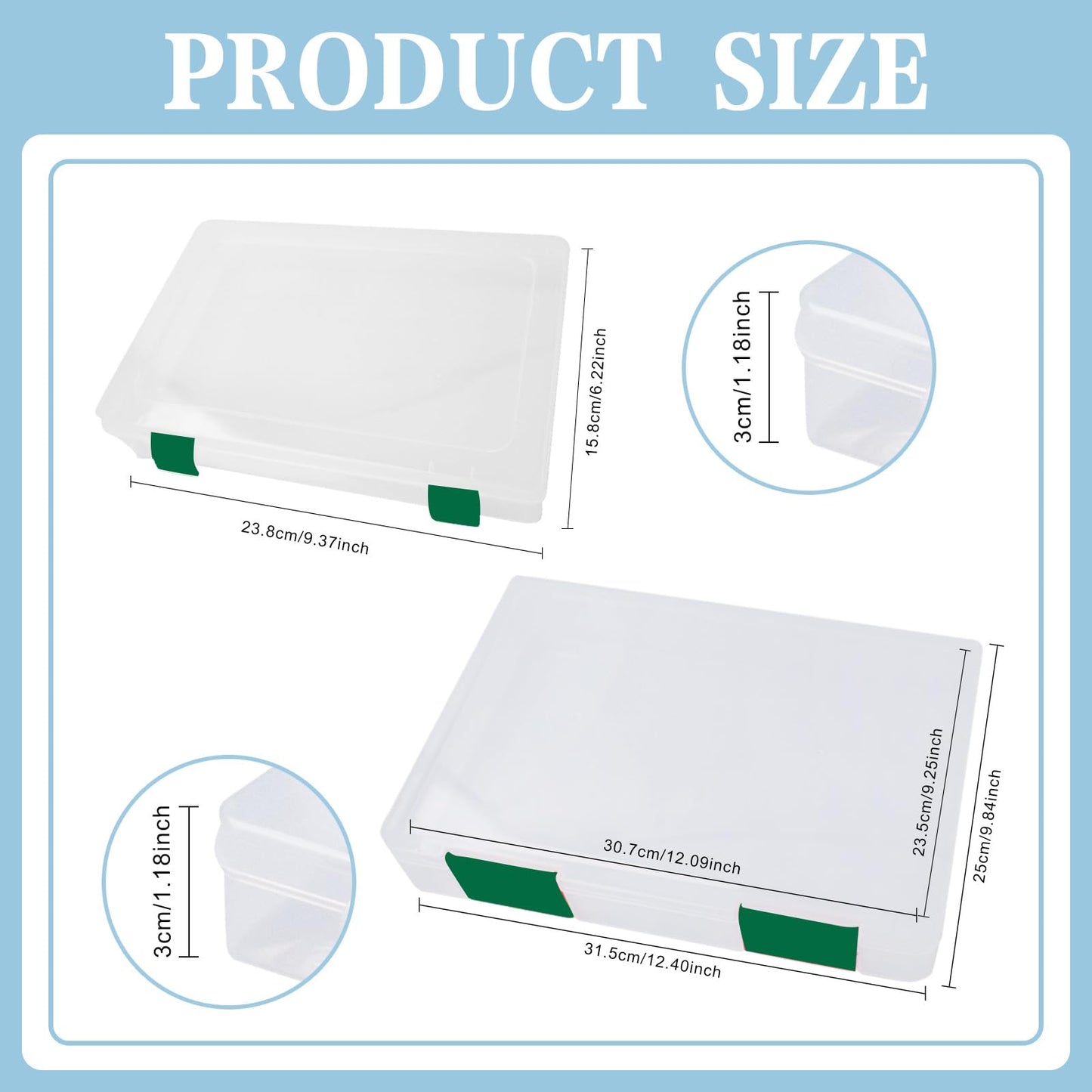 12 Pcs Clear A4 A5 File Box Document Plastic Storage Box with 48 Labels File Holder Organizer Paper Plastic Case Magazine Protector with Buckle Office School Supplies(Green)