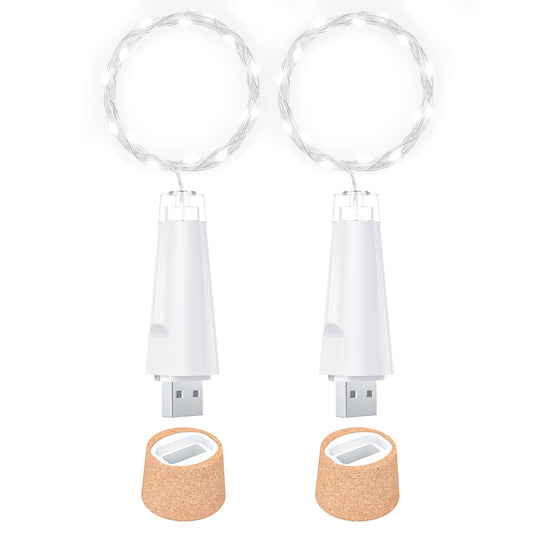 Ceepko USB Bottle Lights, Rechargeable Cork LED String Lights, 20 LEDs, 2 Pack, Cool White, Model: BOTTLE_LIGHT001