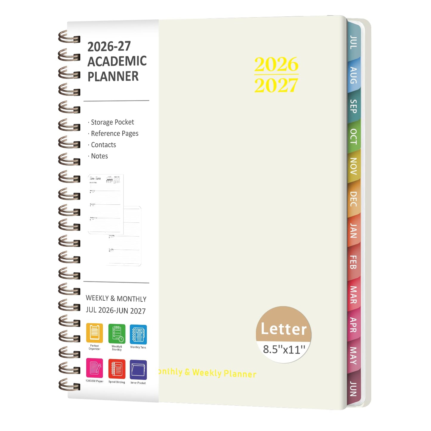 Planner 2026-2027, Weekly and Monthly Academic Planner, July 2026 - June 2027, Hardcover Calendar Agenda Book for School Year Planning, School Supplies for Teacher and Student, Letter Size(8.5'' x 11'')