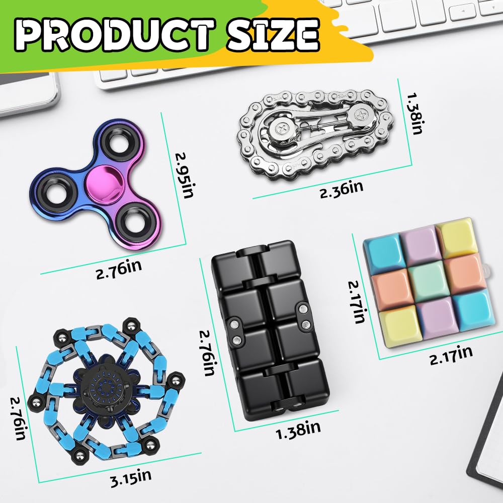 Fidget Toys Set for Adults, Sensory Pack with Fidget Spinner, Robot Spinner, Keyboard Clicker Toy, Fidget Pad, Stress Relief Desk Gadget for Office Classroom, for Boy Friend