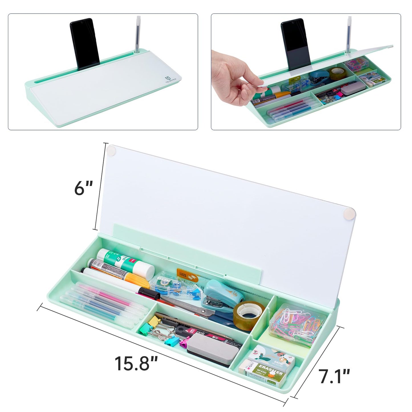 TSJ OFFICE Desktop Whiteboard Dry-Erase-Board - Computer Keyboard Stand White Board Surface Pad with Drawer, Desk Organizers with Accessories for Office, Home, School Supplies - Green