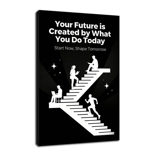 PSYYSP Motivational Wall Art Inspirational Quotes Office Decor Your Future Is Created By What You Do Today Canvas Print Framed Success Poster For Study Room Gym Entrepreneurs Small 12x18 Inch