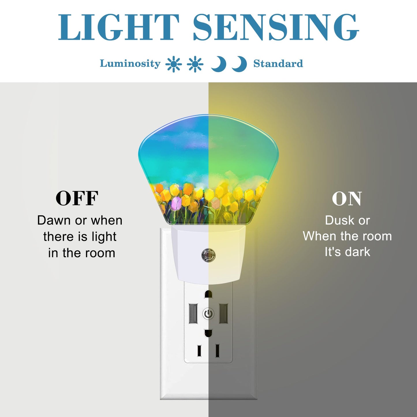 Uiaoiais LED Night Light, Tulips Flowers Oil discomfort-reducingting, Dusk to Dawn Sensor, Plug-in Wall Decor, Model Uia-SHAN-NEWA20