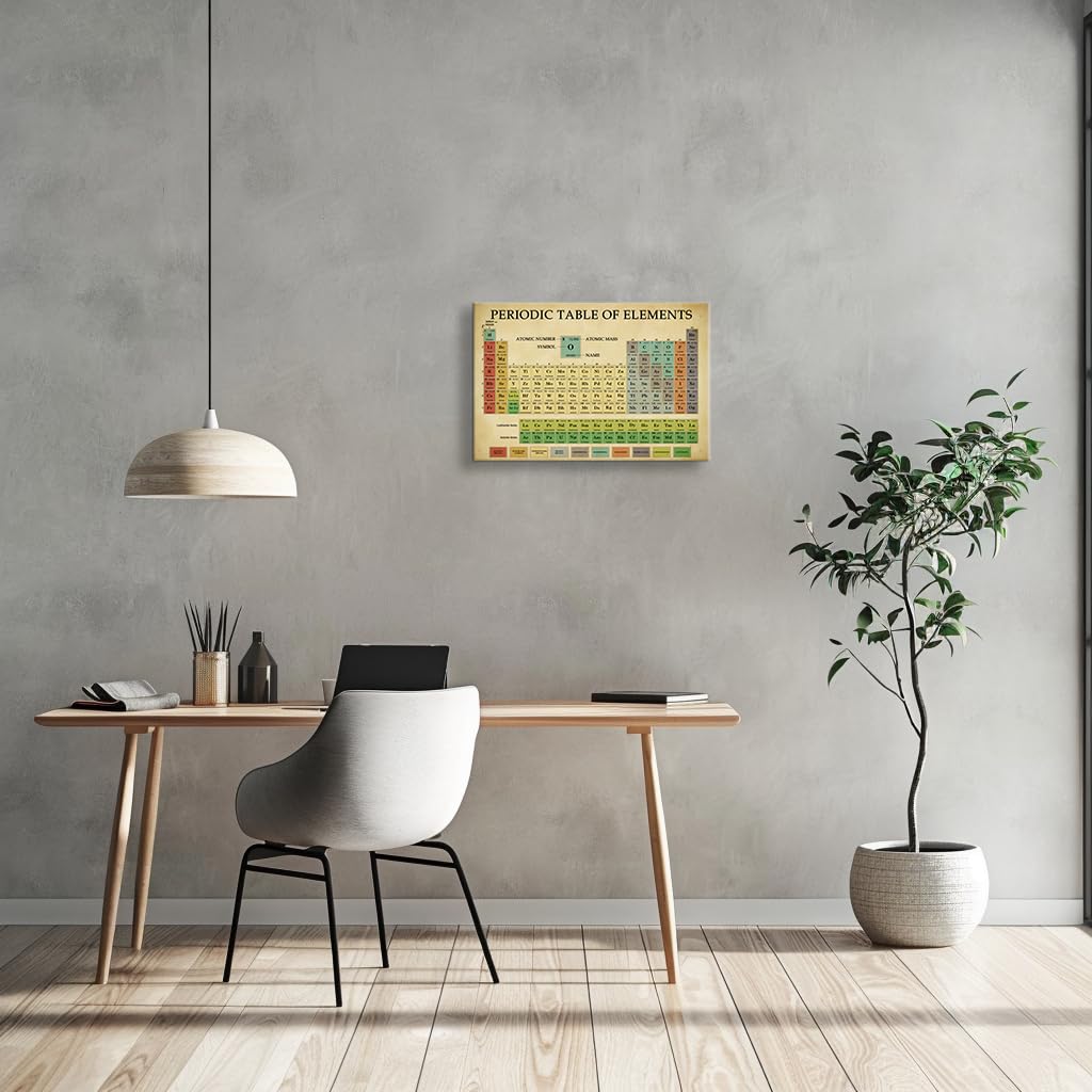 Matniger Periodic Table Poster Educational Wall Art Knowledge Poster Retro Canvas Framed Prints Periodic Table Of Elements Wall Decor Decorations for Classroom 12x18inches