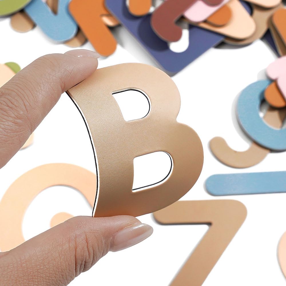 77 PCS Boho Magnetic Letters & Numbers Set, Uppercase & Lowercase Letters with Symbols, Full Magnetic Backing Decorative Fridge & Whiteboard Magnets, Earth Tone Home & Office Decor