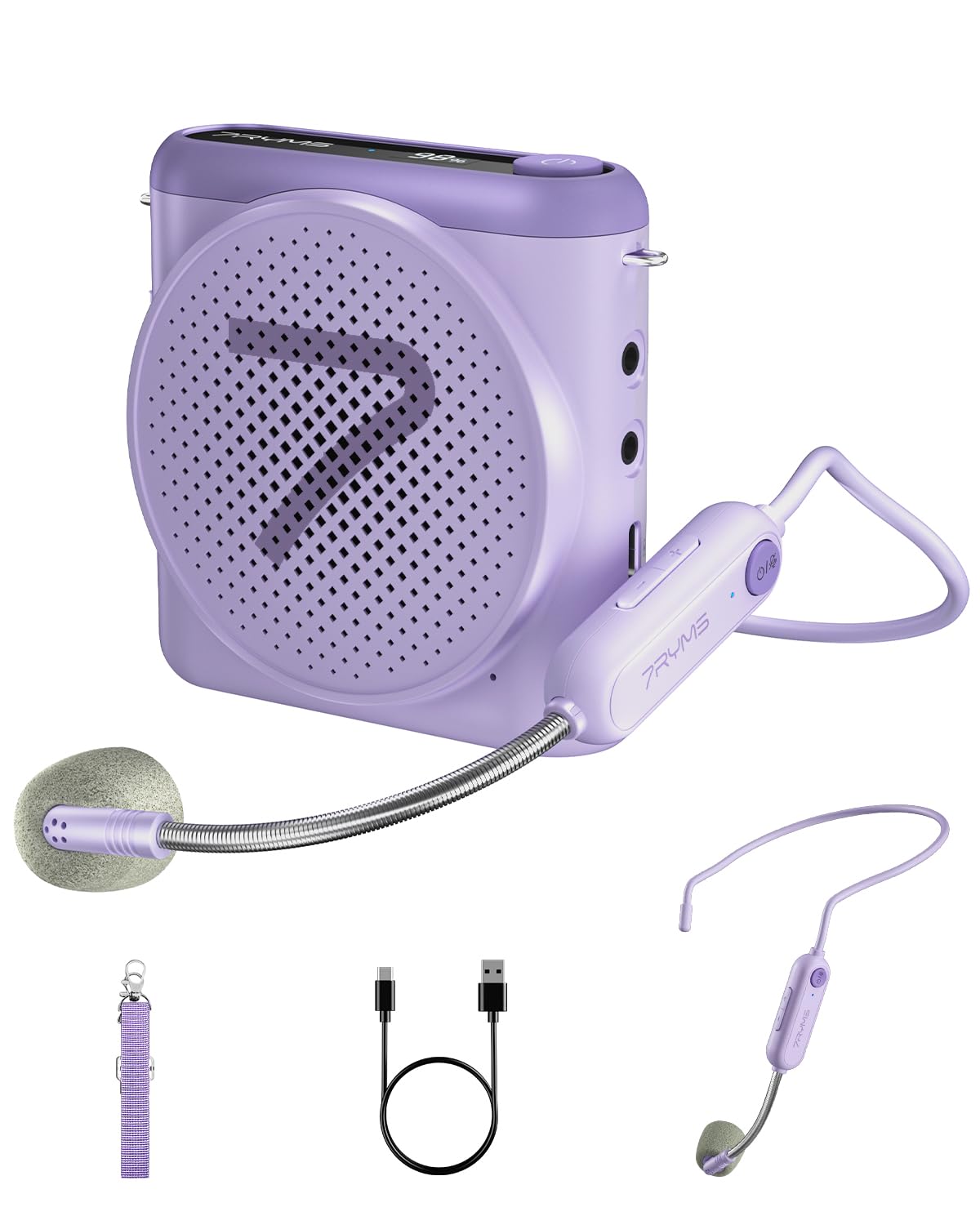 7RYMS WA1 Wireless Voice Amplifier for Teachers, Elderly with Headset Microphone, Personal Classroom Amplifier-Noise Canceling, 23H Working, 164ft Range, Mini Pa System for Teaching Tour Guide Yoga