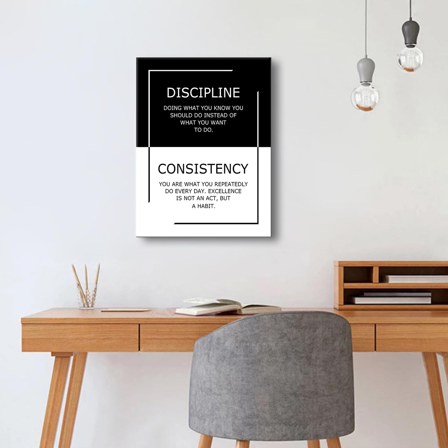 Inspirational Canvas Wall Art Discipline Consistency Success Quote Office Decor Painting Pictures Motivational Poster Prints Artwork for Modern Home Living Room Stretched and Framed [18''Wx 24''H]