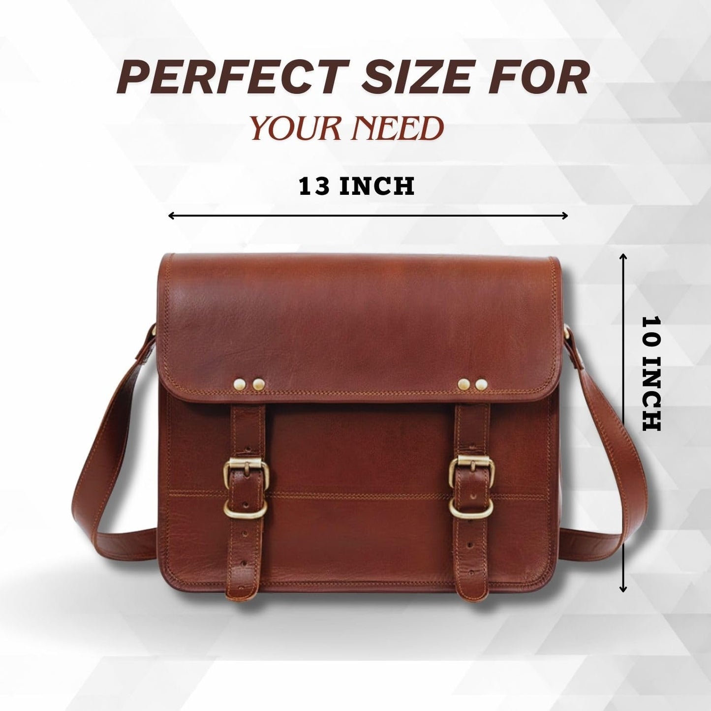 IndianHandoArt 13" Inch Leather Messenger Bag Vintage satchel bag Crossbody Bags for Men and Women unisex office bag (13" (W) x 10" (H) x 3" (D))