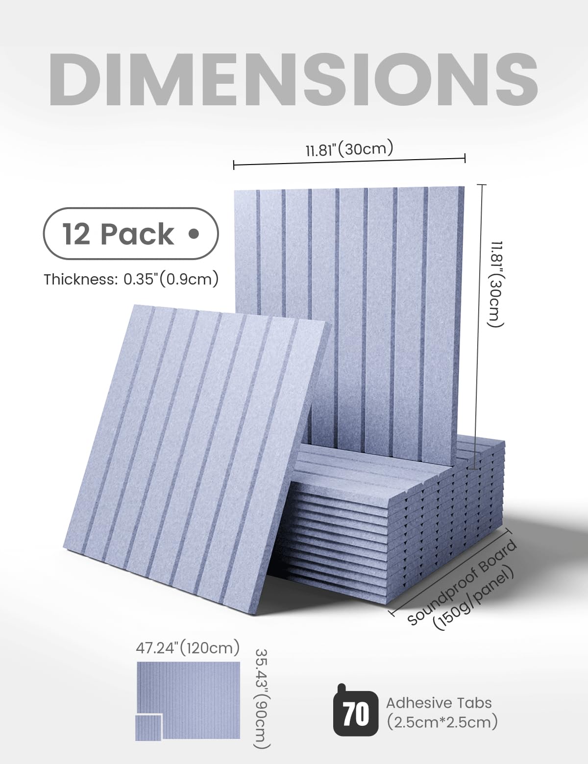 Fluxynara Large Felt Bulletin Board 48" x 36" Cork Board Alternative-12 Pack with 70 Safe Removable Adhesive Tabs, Cork Boards for Walls for Home Office Classroom Pin Board (Soft Periwinkle)