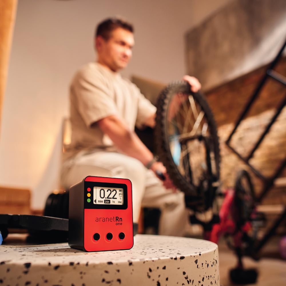 Aranet Radon One – Fast Home Radon Gas Detector with 10-Minute Response, E-Ink Display, Battery Powered, Portable Real-Time Radon Monitor for Basements & Indoor Air Monitoring (Red)