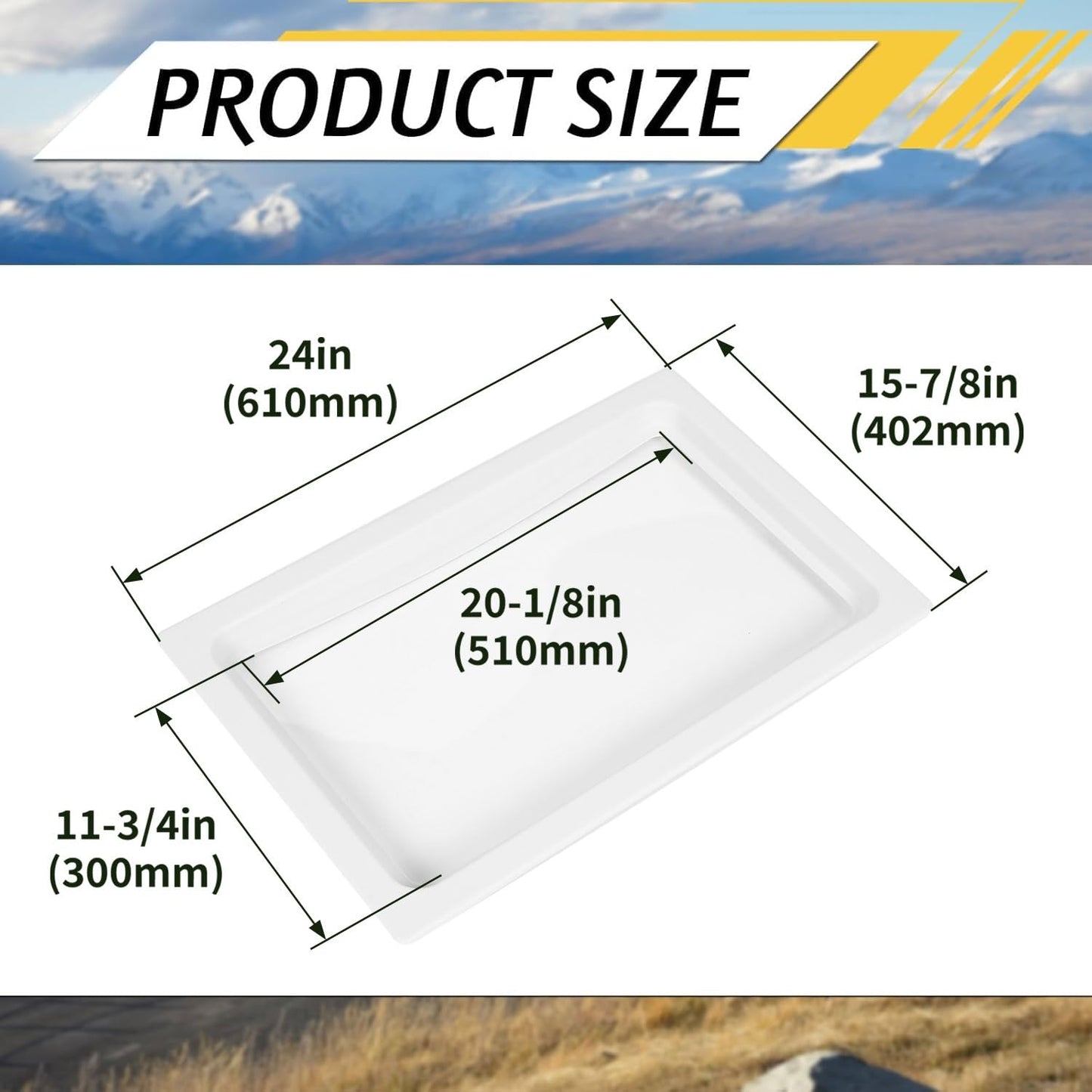KUAFU RV Skylight Inner Dome Cover, 24in x 15.8in, Shatterproof ABS Plastic, Clear Window, Easy Screw Installation, Model GO-1473, White
