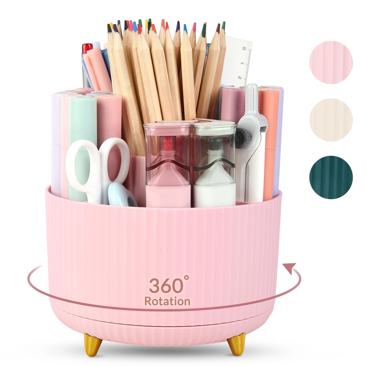SKYDUE 360 Rotating Multipurpose Organizer - Cute Rotating Pen Holder with 5 Slots for Art Supplies, Office, School, Home